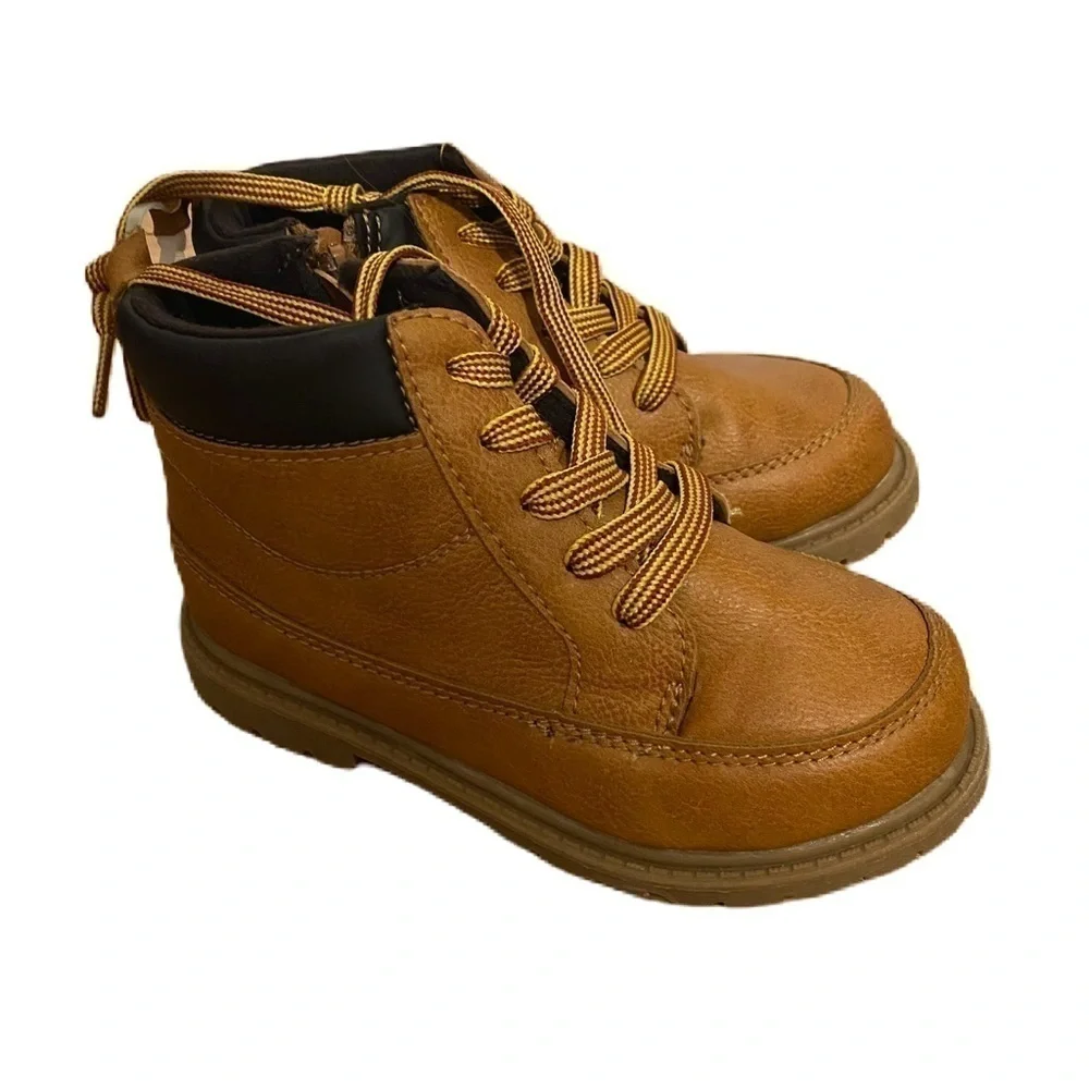 Carter’s Tan Work Boots Sz 11 Zipper Back Lace Up Kids Boys